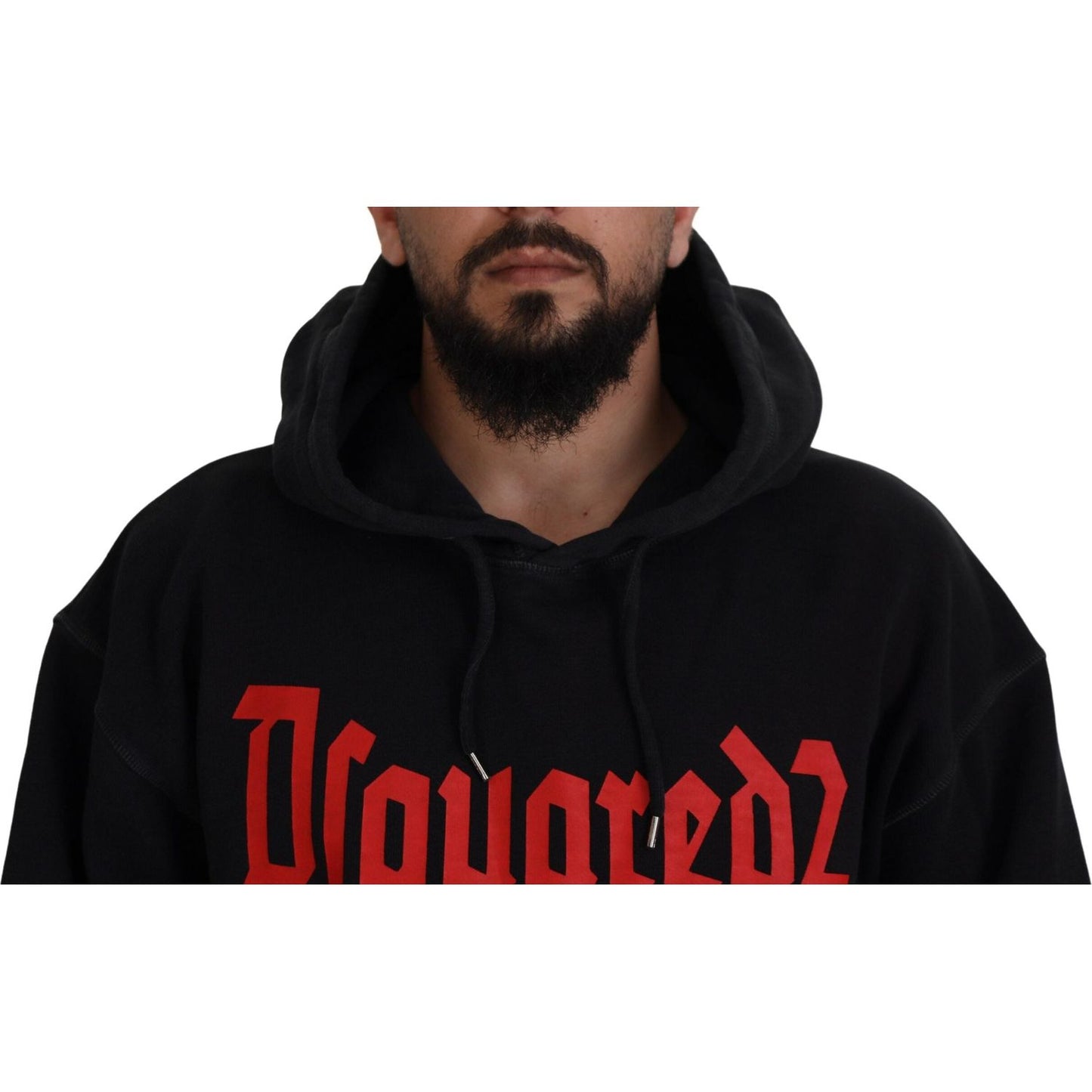 Dsquared² Black Cotton Hooded Printed Men Pullover Sweater1728,67345645728,Black,Clothing,Dsquared²,Hoodies - Sweaters - Clothing,IT48 | M,Material: 100% Cotton,Men,Preowned / Defect,Sweaters - Clothing,Sweaters - Men - Clothing