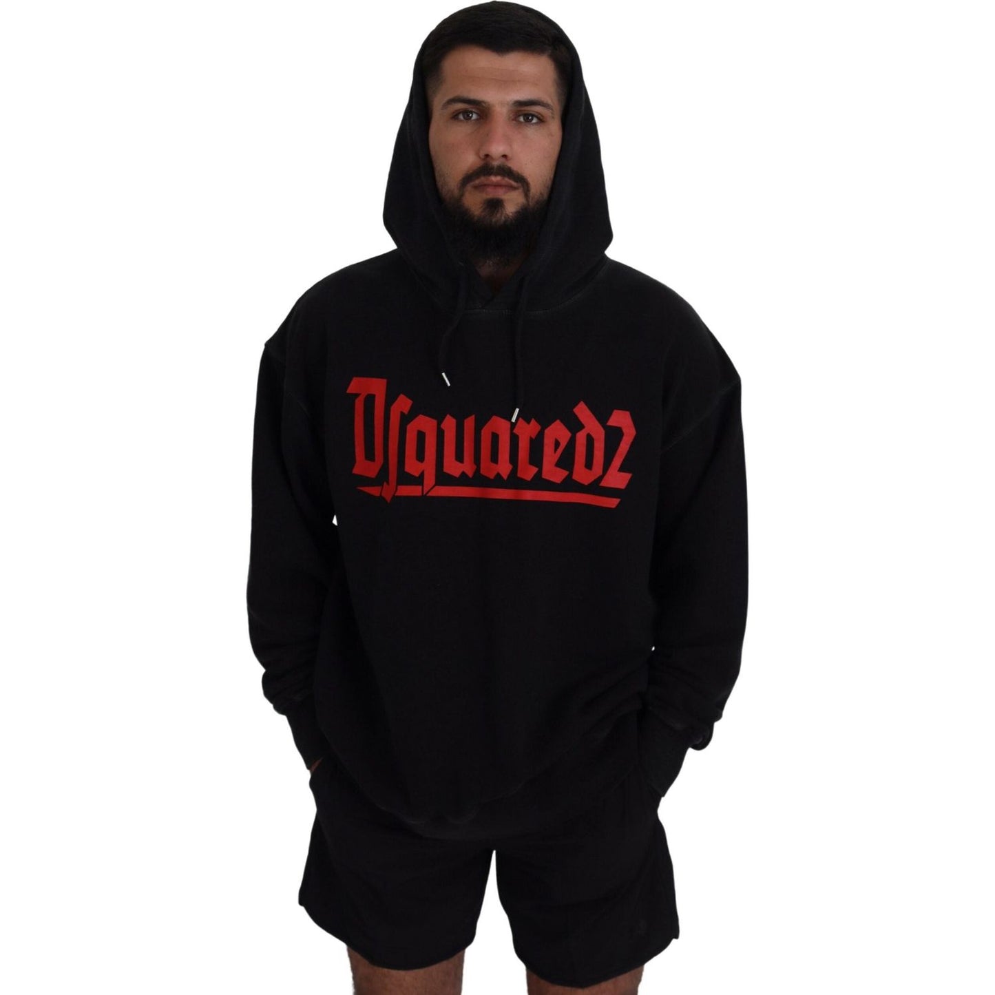Dsquared² Black Cotton Hooded Printed Men Pullover Sweater1728,67345645728,Black,Clothing,Dsquared²,Hoodies - Sweaters - Clothing,IT48 | M,Material: 100% Cotton,Men,Preowned / Defect,Sweaters - Clothing,Sweaters - Men - Clothing