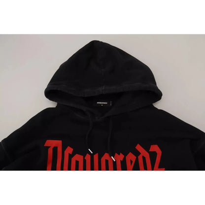 Dsquared² Black Cotton Hooded Printed Men Pullover Sweater1728,67345645728,Black,Clothing,Dsquared²,Hoodies - Sweaters - Clothing,IT48 | M,Material: 100% Cotton,Men,Preowned / Defect,Sweaters - Clothing,Sweaters - Men - Clothing