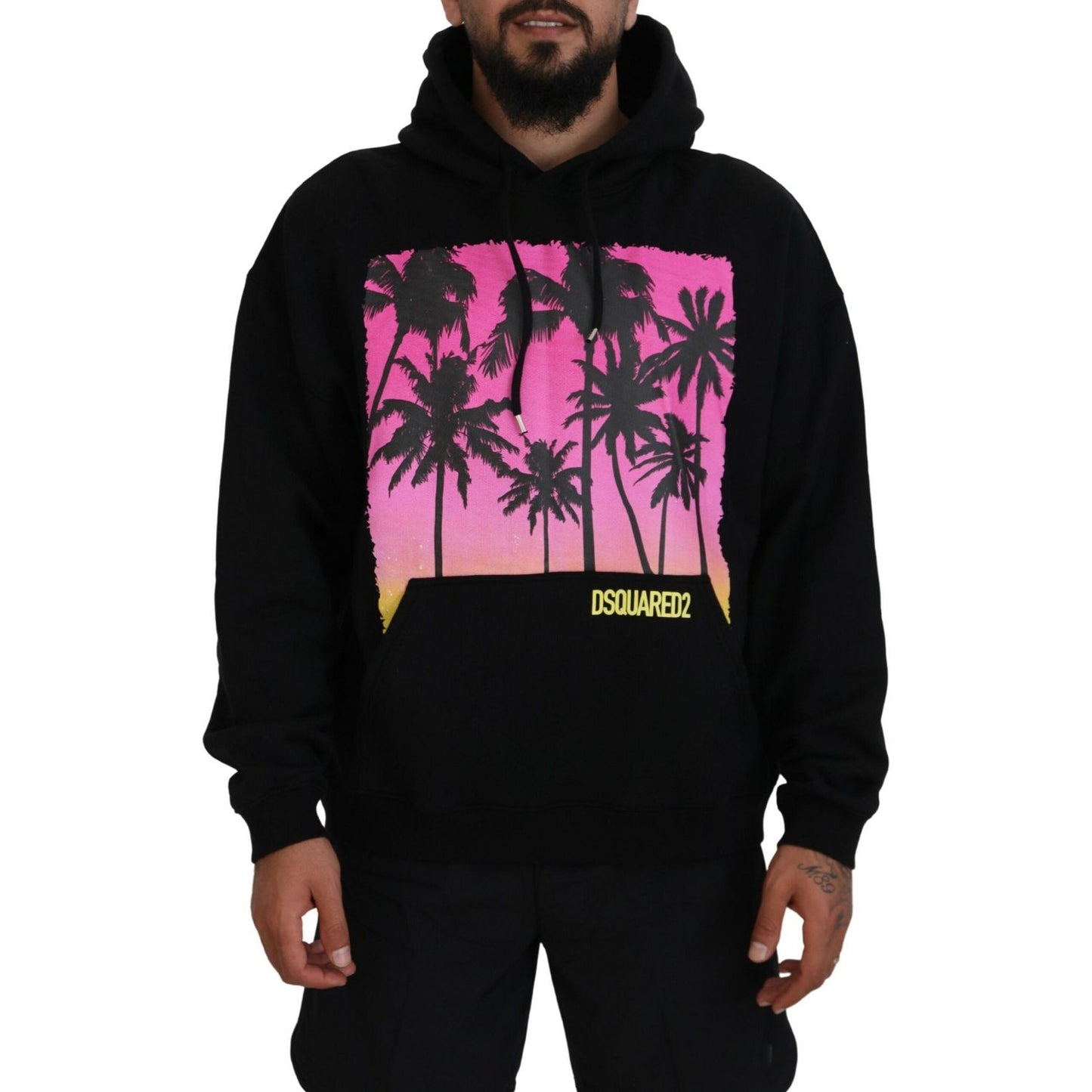 Dsquared² Black Cotton Hooded Printed Men Pullover Sweater1728,67345645728,Black,Clothing,Dsquared²,Hoodies - Sweaters - Clothing,IT48 | M,Material: 100% Cotton,Men,Preowned / Defect,Sweaters - Clothing,Sweaters - Men - Clothing