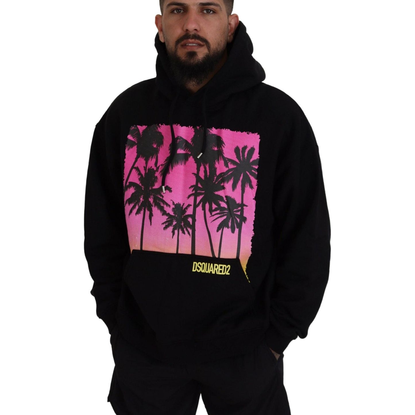 Dsquared² Black Cotton Hooded Printed Men Pullover Sweater1728,67345645728,Black,Clothing,Dsquared²,Hoodies - Sweaters - Clothing,IT48 | M,Material: 100% Cotton,Men,Preowned / Defect,Sweaters - Clothing,Sweaters - Men - Clothing