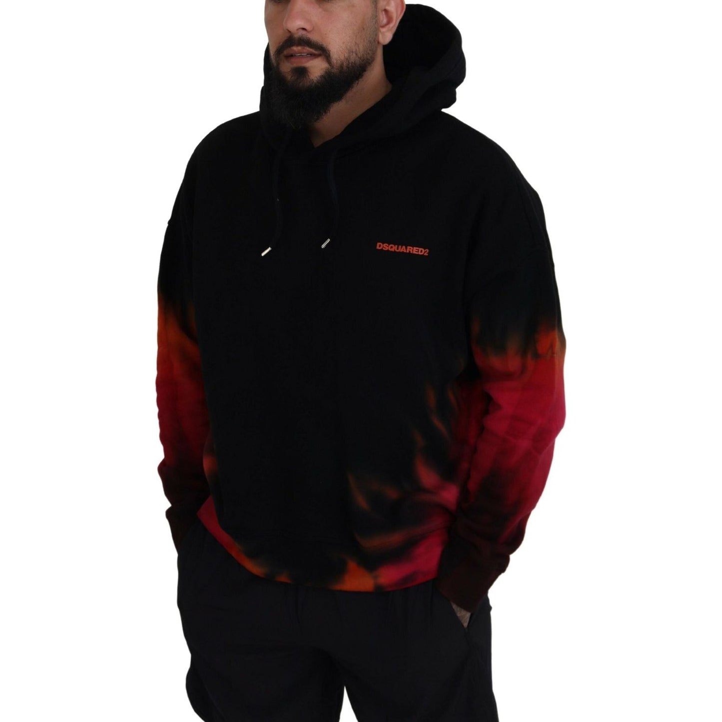 Dsquared² Black Red Cotton Hooded Tie Dye Pullover Sweater 1728,67345645728,Black and Red,Clothing,Dsquared²,Hoodies - Sweaters - Clothing,IT48 | M,Material: 100% Cotton,Men,Preowned / Defect,Sweaters - Clothing,Sweaters - Men - Clothing