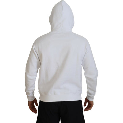 Dsquared² White Cotton Hooded Printed Pullover Sweater
