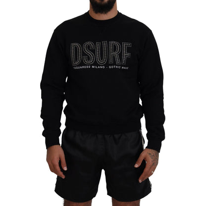 Dsquared² Black Cotton Printed Long Sleeves Pullover Sweater