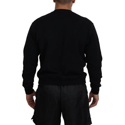 Dsquared² Black Cotton Printed Long Sleeves Pullover Sweater