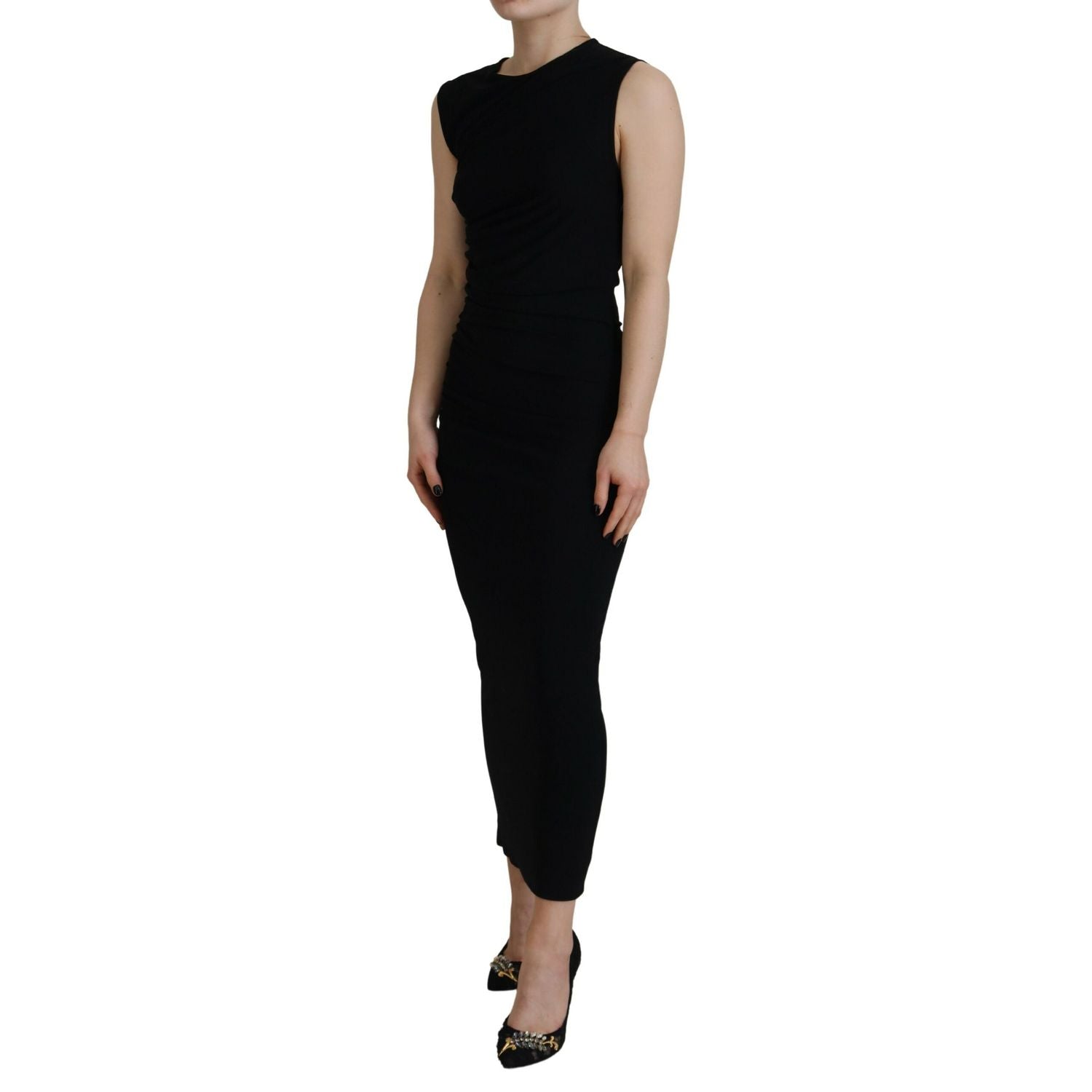 Dsquared² Black Viscose Sleeveless Ruched Maxi Dress
