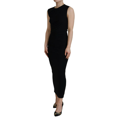 Dsquared² Black Viscose Sleeveless Ruched Maxi Dress