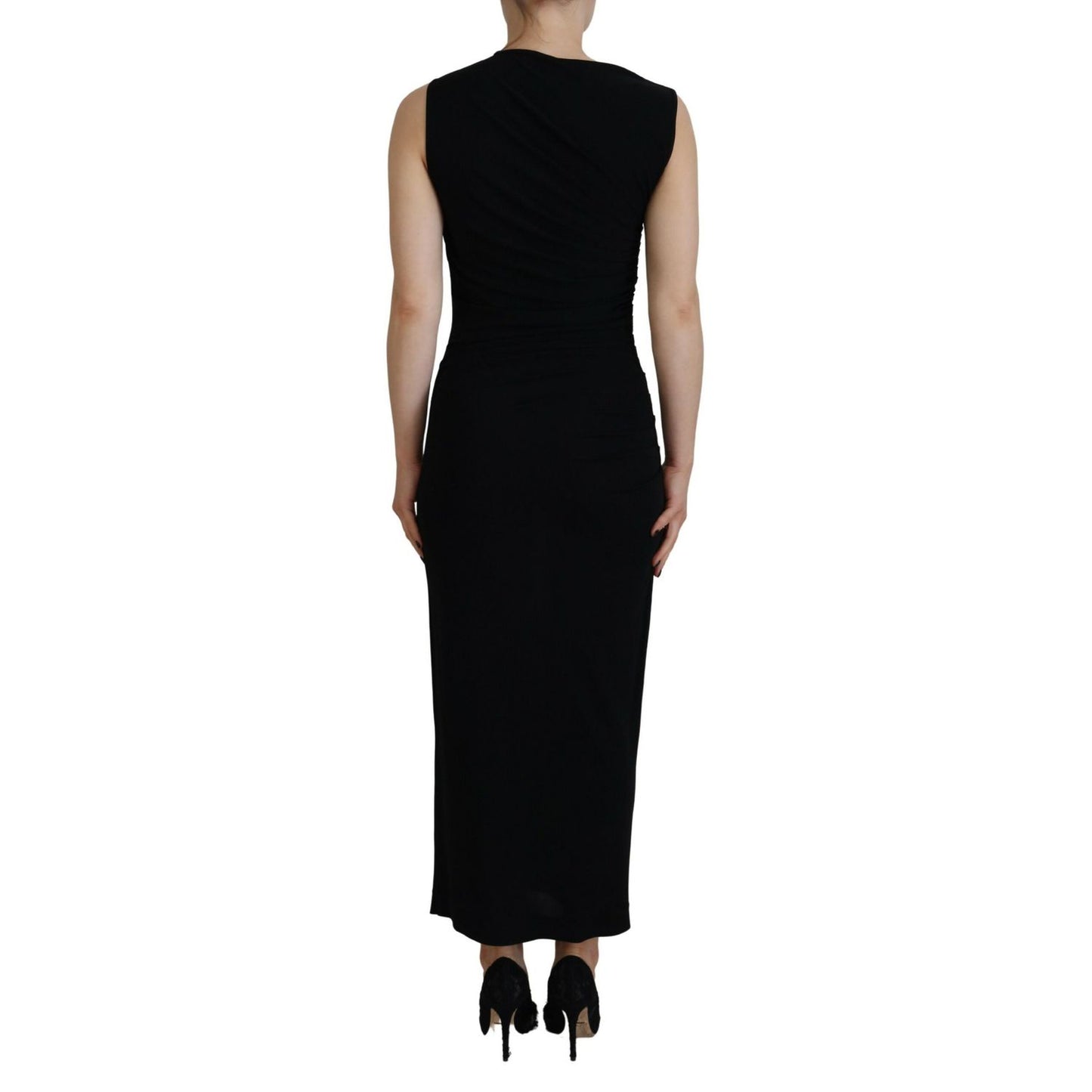 Dsquared² Black Viscose Sleeveless Ruched Maxi Dress