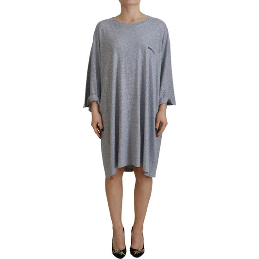 Dsquared² Gray Crystal Embellished Cotton Long Sleeves Dress Dsquared² Slate Gray