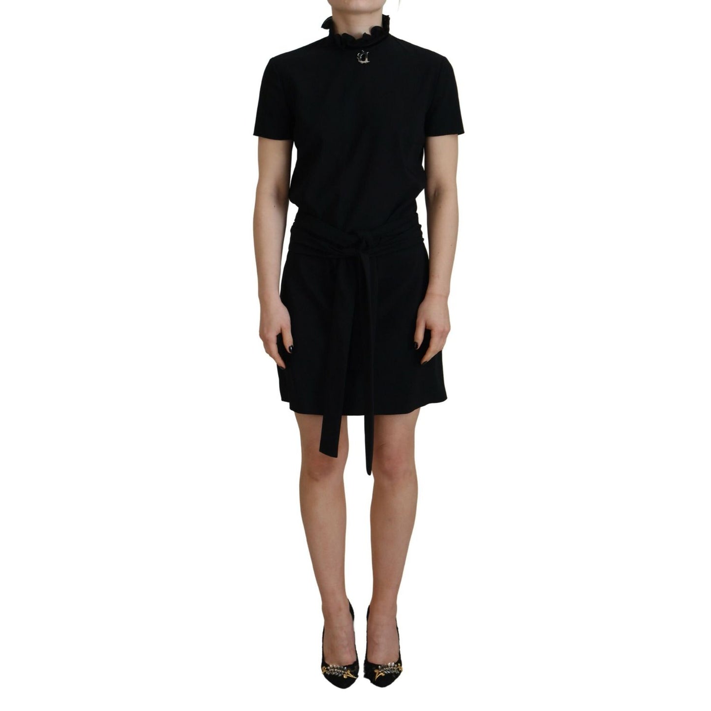 Dsquared² Black Polyester Short Sleeves Sheath Mini Dress