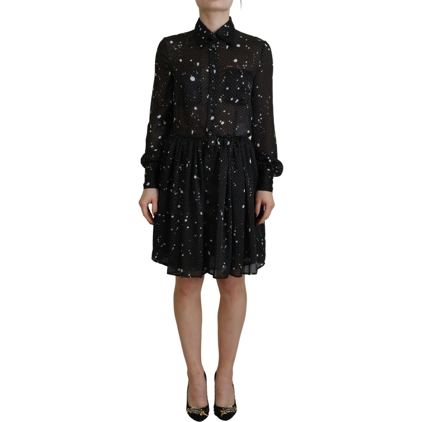 Dsquared² Black Polka Dot Long Sleeves Button Down Dress1728,67345645728,Black,Clothing,Dresses - Clothing,Dresses - Women - Clothing,Dsquared²,IT38 | XS,Longsleeve - Dresses - Clothing,Material: 100% Polyester,Preowned / Defect,Short - Dresses - Clothing