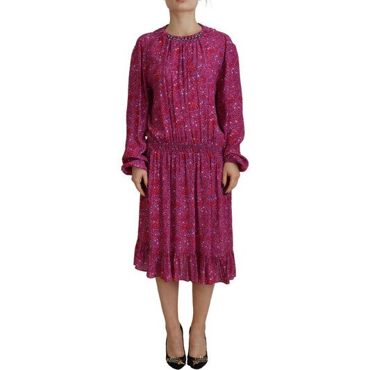 Dsquared² Fuchsia Stars Embellished Long Sleeves Dress Dsquared² Brown