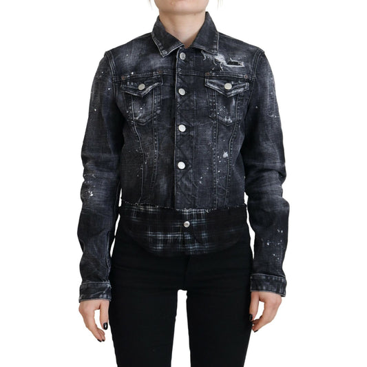 Dsquared² Gray Washed Cotton Distressed Denim Jacket Dsquared² Black