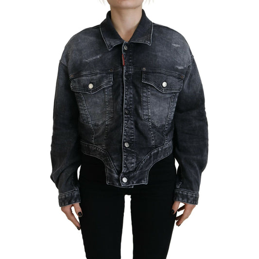 Dsquared² Gray Washed Cotton Cropped Denim Jacket Dsquared² Black