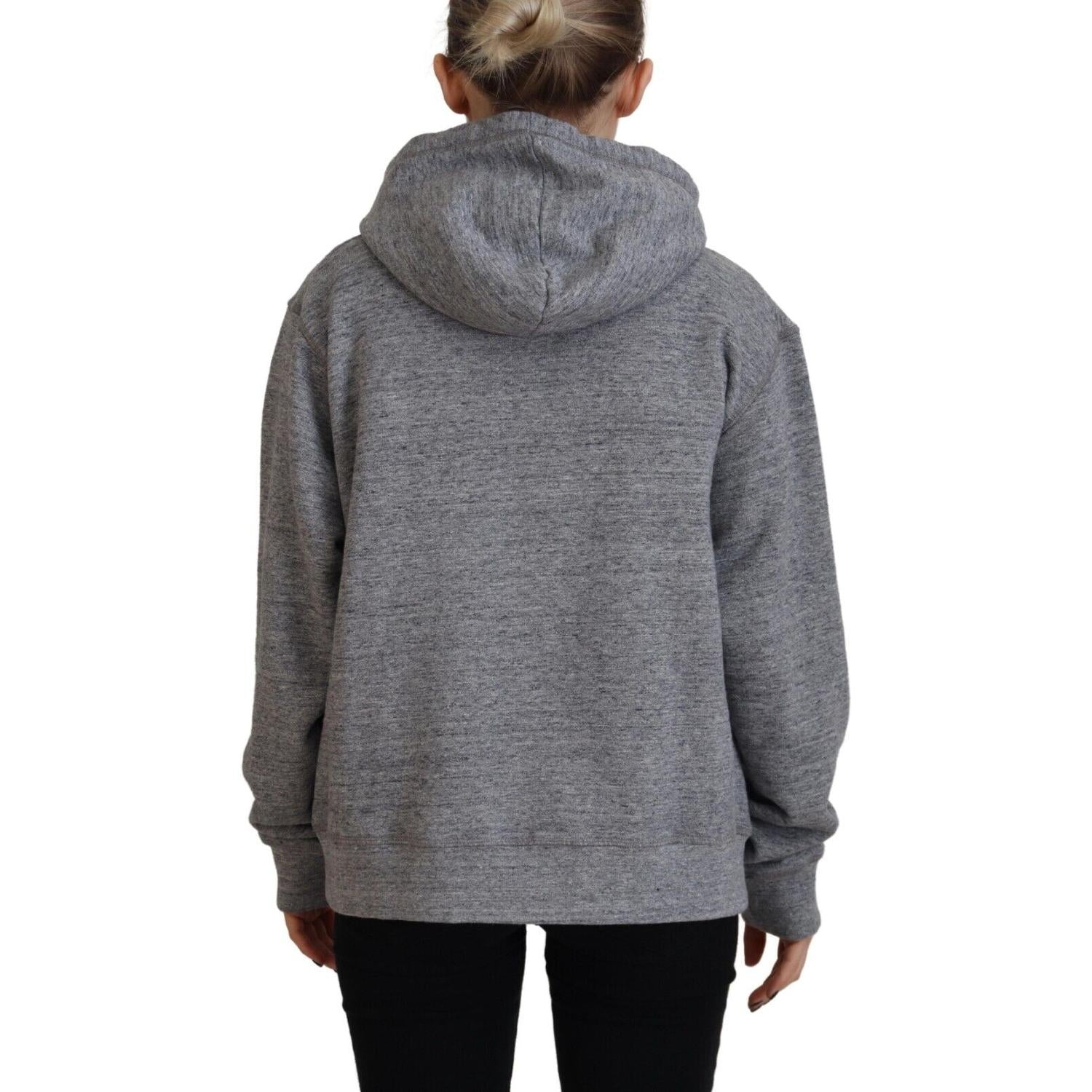 灰色徽标印花棉质连帽卫衣