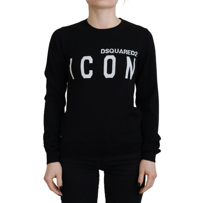 Dsquared² Black Virgin Wool Logo Print Long Sleeves Sweater