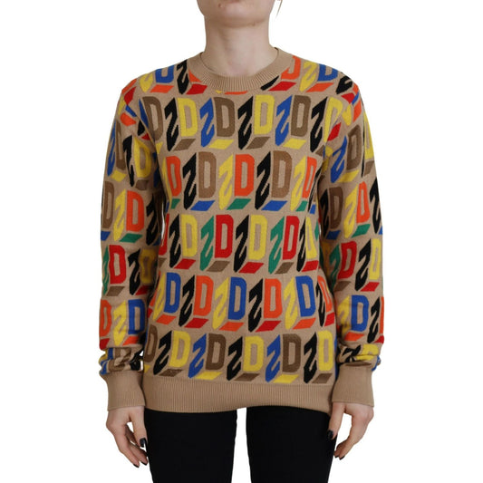 Dsquared² Brown Cotton Long Sleeve Crew Neck Printed Sweater Dsquared² Sienna