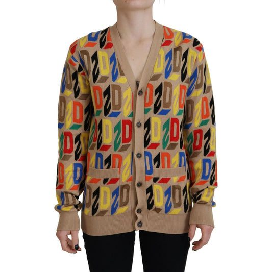 Dsquared² Brown Logo Long Sleeve Women Cardigan Sweater Dsquared² Dim Gray