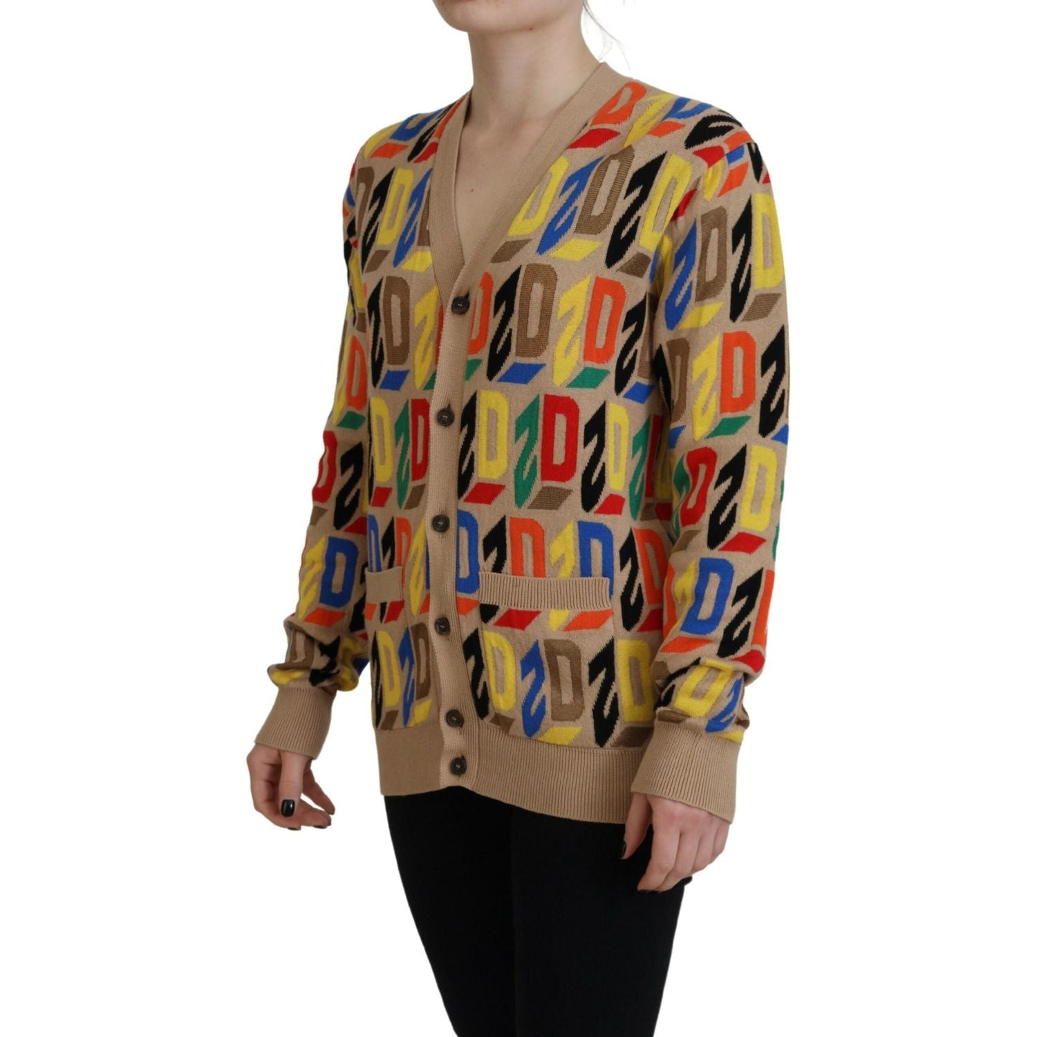 棕色徽标长袖女式开衫