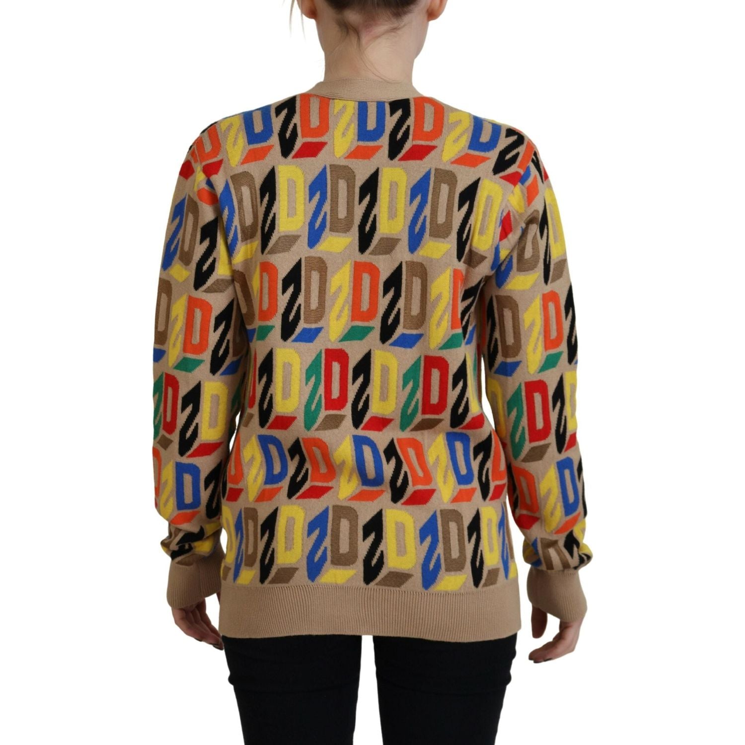 棕色徽标长袖女式开衫