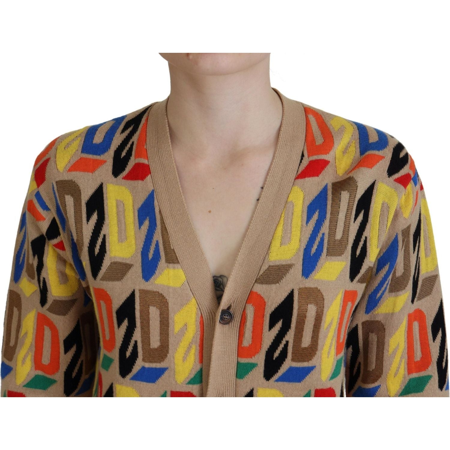 棕色徽标长袖女式开衫