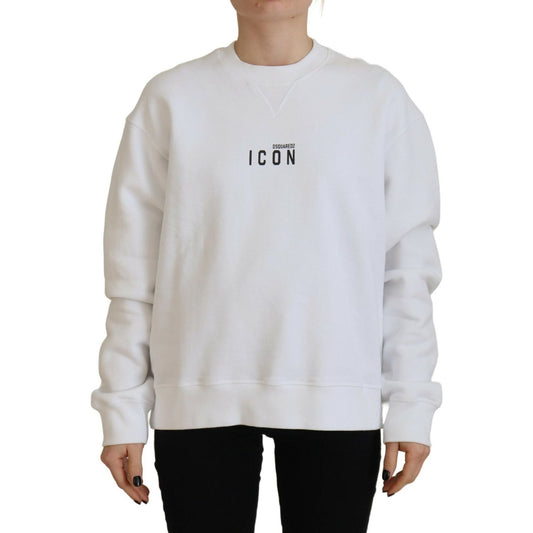 Dsquared² White Cotton Printed Long Sleeve Crew Neck Sweater Dsquared² Light Gray