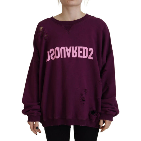 Dsquared² Purple Cotton Distressed Printed Long Sleeve Sweater Dsquared² Black