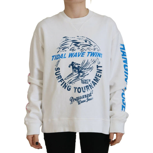 Dsquared² White Cotton Printed Women Long Sleeve Sweater Dsquared² Gray