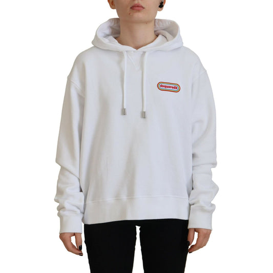 Dsquared² White Logo Patch Cotton Hoodie Sweatshirt Sweater Dsquared² Light Gray
