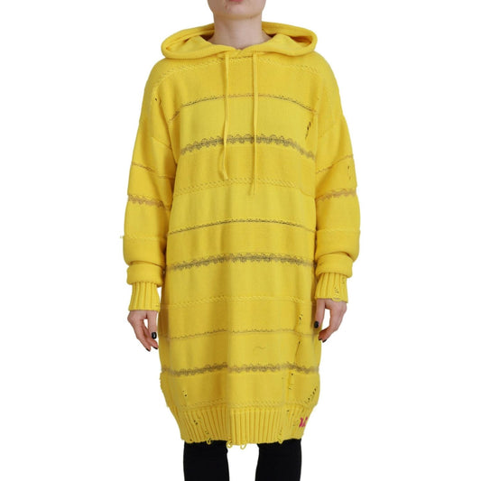 Dsquared² Yellow Cotton Knitted Hooded Pullover Sweater Dsquared² Goldenrod