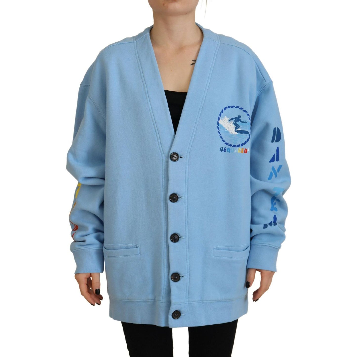 Dsquared² Blue Cotton Knitted Buttoned Cardigan Sweater1728,67345645728,Blue,Cardigans - Sweaters - Clothing,Clothing,Dsquared²,IT38 | XS,Material: 100% Cotton,Preowned / Defect,Sweaters - Clothing,Sweaters - Women - Clothing,Women