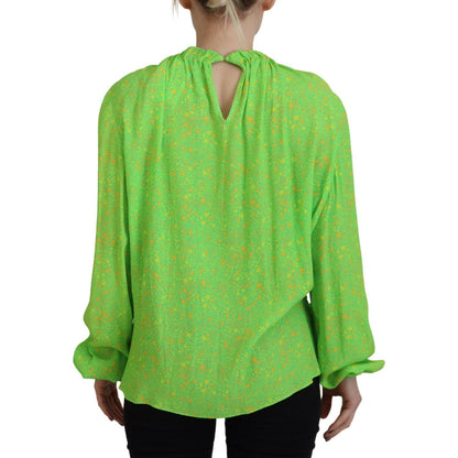 Dsquared² Green Stars Print Viscose Long Sleeves Blouse Top Dsquared²