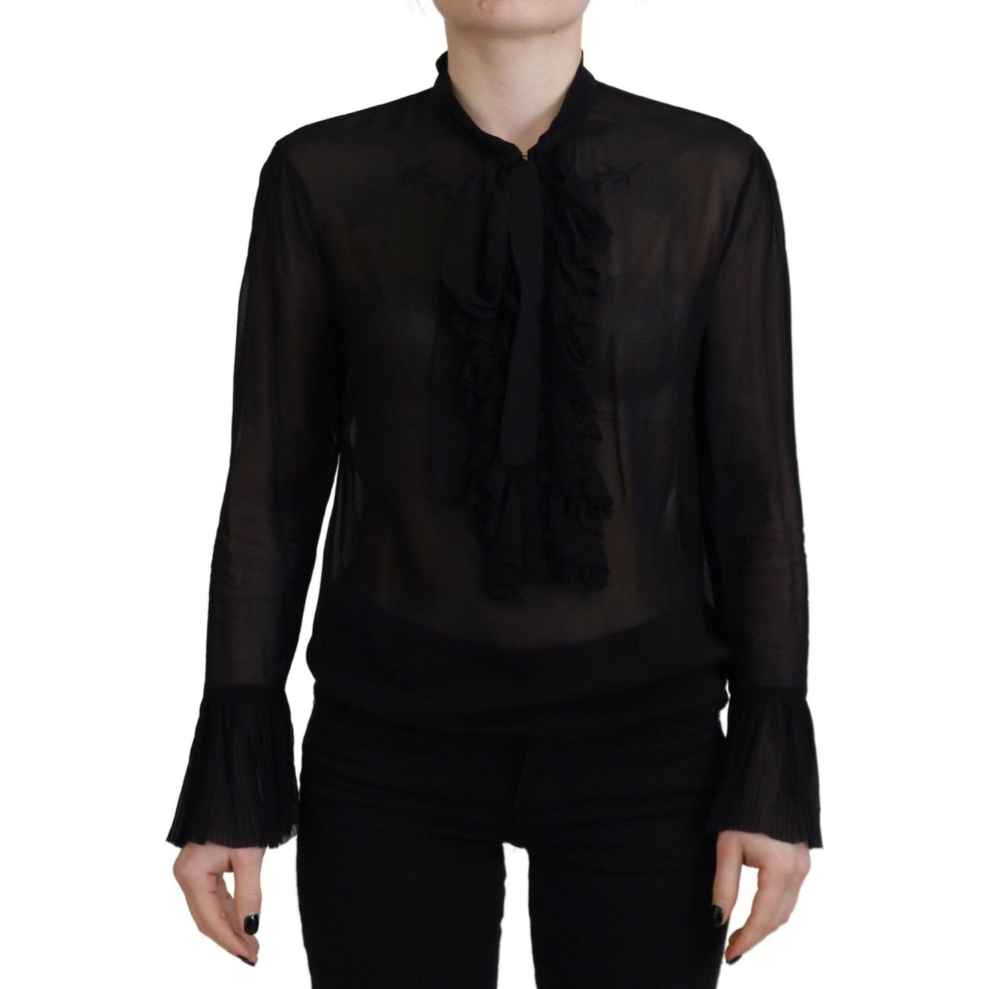 Dsquared² Black Viscose Long Sleeves See Through Blouse Top 1728,67345645728,Black,Clothing,Dsquared²,IT38 | XS,Long Sleeve - T-Shirts - Clothing,Material: 100% Viscose,Preowned / Defect,T-Shirts - Clothing,Tops & T-Shirts - Women - Clothing,Women