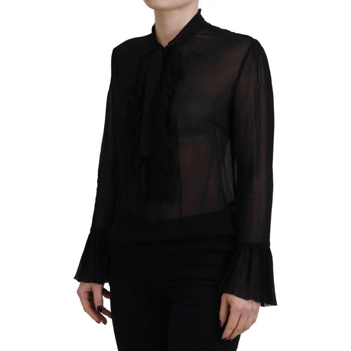 Dsquared² Black Viscose Long Sleeves See Through Blouse Top 1728,67345645728,Black,Clothing,Dsquared²,IT38 | XS,Long Sleeve - T-Shirts - Clothing,Material: 100% Viscose,Preowned / Defect,T-Shirts - Clothing,Tops & T-Shirts - Women - Clothing,Women