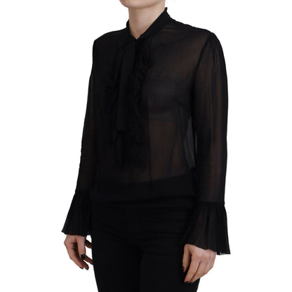 Dsquared² Black Viscose Long Sleeves See Through Blouse Top 1728,67345645728,Black,Clothing,Dsquared²,IT38 | XS,Long Sleeve - T-Shirts - Clothing,Material: 100% Viscose,Preowned / Defect,T-Shirts - Clothing,Tops & T-Shirts - Women - Clothing,Women