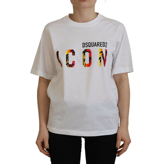 Dsquared² White Cotton Shiny Icon East Tee Crewneck T-shirt Dsquared² Gray