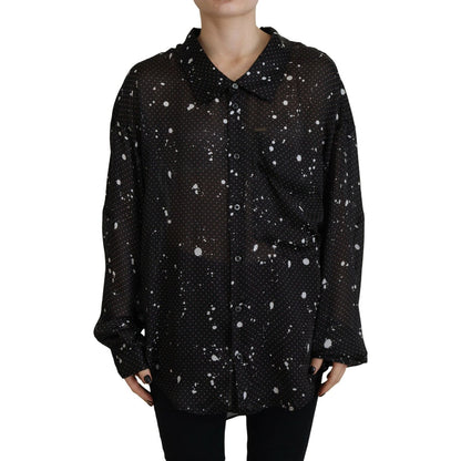 Dsquared² Black Polka Dots Collared Button Down Blouse Top1728,67345645728,Black,Clothing,Dsquared²,IT38 | XS,Long Sleeve - T-Shirts - Clothing,Material: 100% Polyester,Preowned / Defect,T-Shirts - Clothing,Tops & T-Shirts - Women - Clothing,Women
