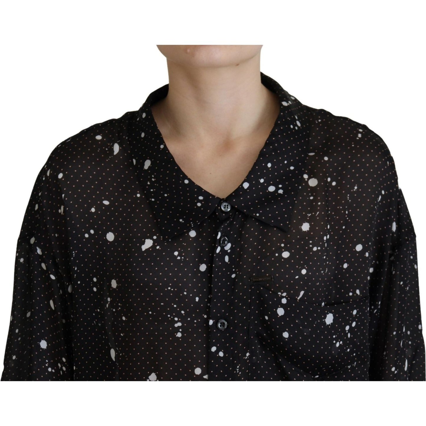 Dsquared² Black Polka Dots Collared Button Down Blouse Top1728,67345645728,Black,Clothing,Dsquared²,IT38 | XS,Long Sleeve - T-Shirts - Clothing,Material: 100% Polyester,Preowned / Defect,T-Shirts - Clothing,Tops & T-Shirts - Women - Clothing,Women