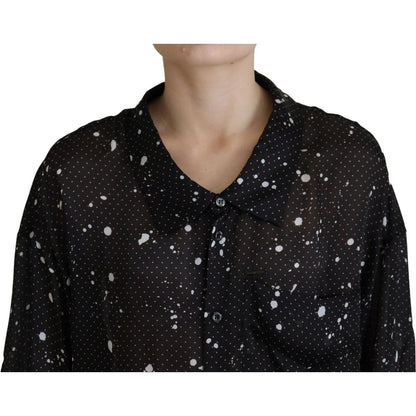 Dsquared² Black Polka Dots Collared Button Down Blouse Top1728,67345645728,Black,Clothing,Dsquared²,IT38 | XS,Long Sleeve - T-Shirts - Clothing,Material: 100% Polyester,Preowned / Defect,T-Shirts - Clothing,Tops & T-Shirts - Women - Clothing,Women
