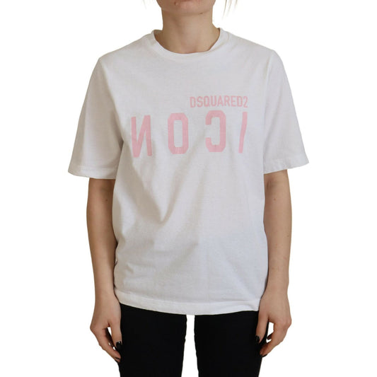 Dsquared² White Cotton Shiny Icon East Tee Crewneck T-shirt Dsquared² Gray