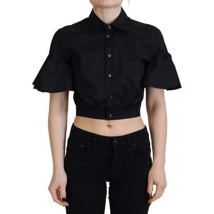 Dsquared² Black Collared Button Down Short Sleeve Cropped Top