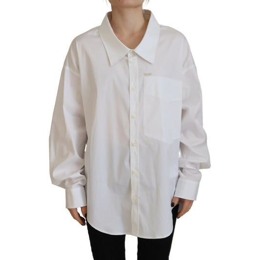 Dsquared² White Cotton Button Down Collared Dress Shirt Top Dsquared² Gray