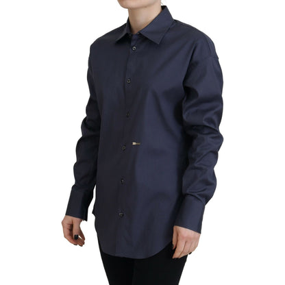 Dsquared² Navy Blue Cotton Button Down Collared Shirt Top Dsquared²