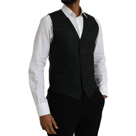 Dolce & Gabbana Black Brown Silk Waistcoat Dress Formal Vest Dolce & Gabbana Black