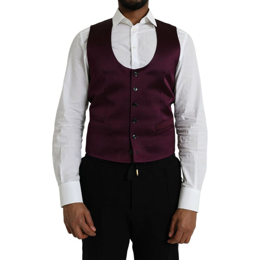 Dolce & Gabbana Maroon Satin Silk Waistcoat Dress Formal Vest Dolce & Gabbana Black