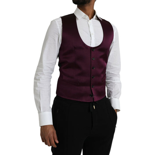 Dolce & Gabbana Maroon Satin Silk Waistcoat Dress Formal Vest Dolce & Gabbana Black