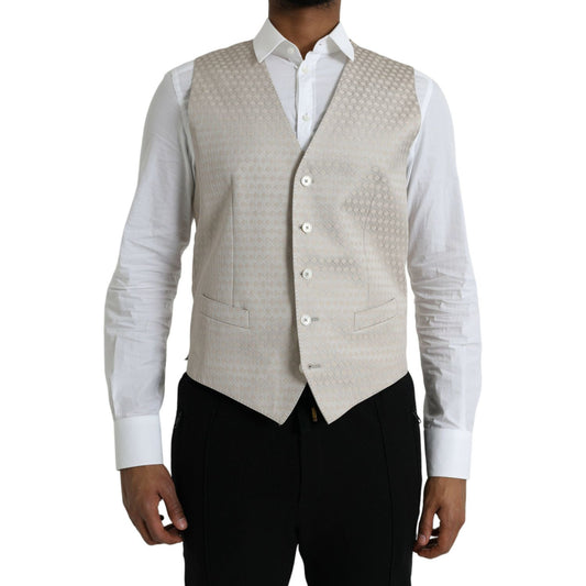 Dolce & Gabbana Off White Cotton Waistcoat Dress Formal Vest Dolce & Gabbana Gray