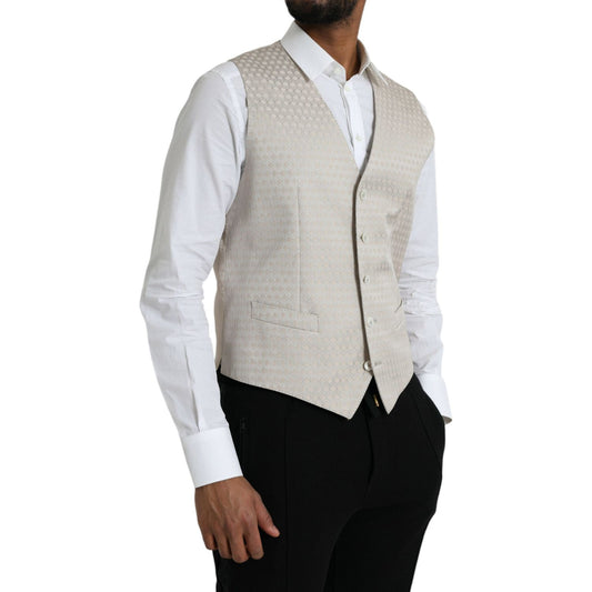 Dolce & Gabbana Off White Cotton Waistcoat Dress Formal Vest Dolce & Gabbana Gray