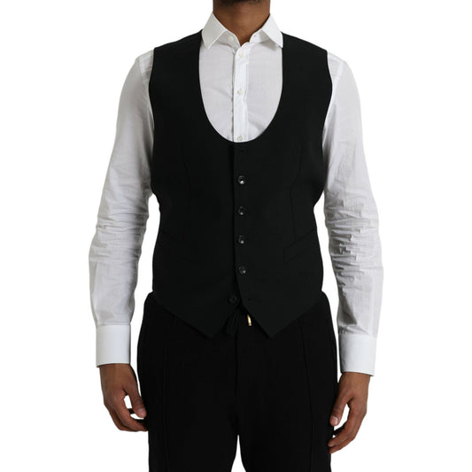 Dolce & Gabbana Black Wool Waistcoat Dress Formal Vest Dolce & Gabbana Black
