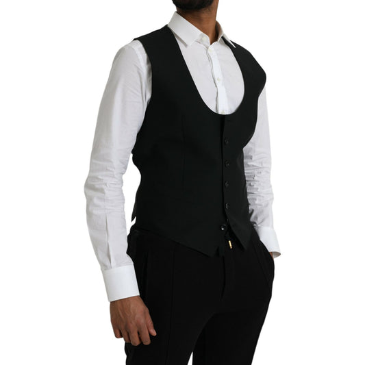 Dolce & Gabbana Black Wool Waistcoat Dress Formal Vest Dolce & Gabbana Black